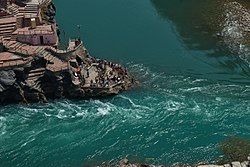 Confluence of Alaknanda River and the Bhagirathi and the beginning of the main stem of the Ganges river, or Ganga