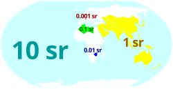 ☎∈ Illustration of solid angle of countries and other entities relative to the Earth.