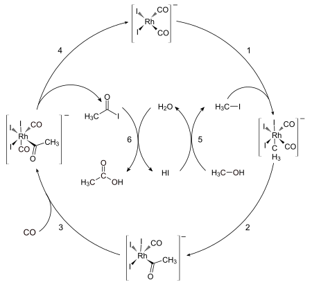 The catalytic cycle of the Monsanto process