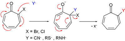 Tropone nucleophilic substitution