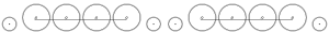 Diagram of one small leading wheel, four large driving wheels joined by a coupling rod, two small trailing wheels, four large driving wheels joined by a coupling rod, and one small leading wheel