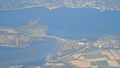 Aerial view of Lake Champlain Bridge connecting Addison, Vermont (right) & Crown Point, New York (left).