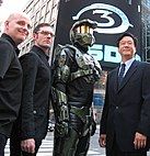 Actor dressed as Master Chief at Nasdaq