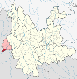 Location of Ruili City in Dehong Prefecture within Yunnan province