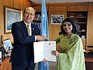 Saida Muna Tasneem and IMO Secretary-General Kitack Lim in June 2019