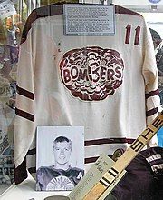 Flin Flon Bombers hockey jersey and photo of Bobby Clarke