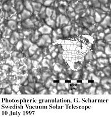 Photospheric granulation with North America overlaid for scale