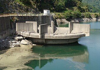 Abandoned intake structure beside the dam