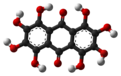 Ball and stick model of octahydroxyanthraquinone