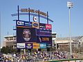 High-definition scoreboard at Alex Box Stadium, Skip Bertman Field (the latter name has since been placed on the lower arch below "Alex Box Stadium").