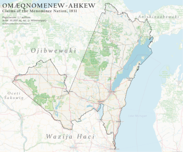 The Menominee Nation had claims extended north to the Upper Peninsula, south to Milwaukee, and east to the Yellow River, including Green Bay and Sheboygan.