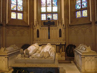 The tombs of Emperor Pedro II and other members of the imperial family in the Imperial Mausoleum, inside the Cathedral of Petrópolis