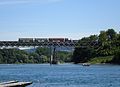 Heritage train on the Hemishofen railway bridge over the River Rhine