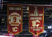 Lanny McDonald's retired jersey, and the 1988-89 Stanley Cup banner