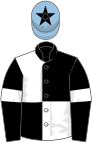 Black and white (quartered), black sleeves, white armlets, light blue cap, black star