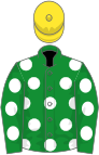 Green, white spots, yellow cap