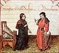 Image 21Guillaume Du Fay (left), with Gilles Binchois (right) in a c. 1440 Illuminated manuscript copy of Martin le Franc's Le champion des dames (from History of music)