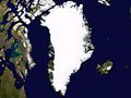 Satellite image showing the Greenland ice sheet