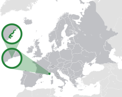 Location of Monaco (green) in Europe (dark grey)