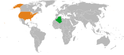 Map indicating locations of Algeria and USA