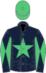 Dark blue, emerald green star, diabolo on sleeves, emerald green cap