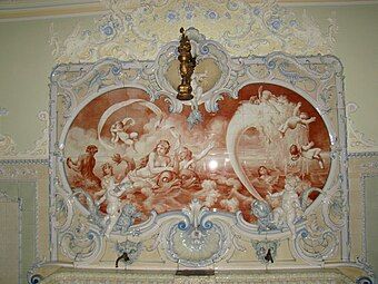 Rococo Revival cartouche in the bathroom of the Dietel Palace, Sosnowiec, Poland, by architect Waligórski, 1900