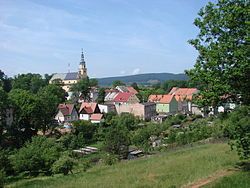 View of Chełmsko Śląskie with the Holy Family church