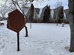 East Reserve marker at Mennonite Heritage Village in Steinbach, Manitoba, 2020