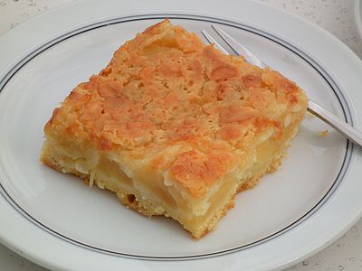 A slice of apple sheet cake