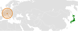 Map indicating locations of Japan and Liechtenstein