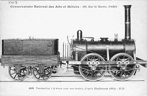 Model of an unidentified Stephenson 0-4-0 goods engine. Image misdates type to 1883, but this is clearly an 1830s design, perhaps from 1833.