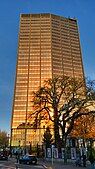 The Astro Tower before renovation, with its original copper-coloured cladding