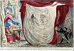 James Gillray's caricature of 1805. Paul Barras being entertained by the naked dancing of two wives of prominent men, Thérésa Tallien and Joséphine Bonaparte 1797