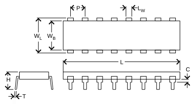 A general through-hole pin chip, with major dimensions.