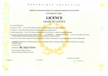 Copy of French licence's diploma