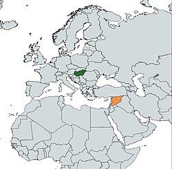 Map indicating locations of Hungary and Syria