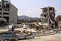 The remains of the station shortly after the 2011 Tōhoku earthquake and tsunami