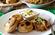 Litti chokha, litti with baigan bharta, a North Indian dish