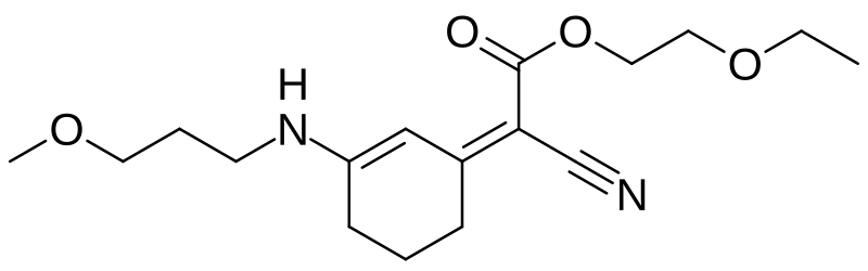 File:Methoxypropylamino cyclohexenylidene ethoxyethylcyanoacetate.svg