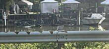 An image of the aftermath of a boat fire in Port Stanley, Ontario, Canada