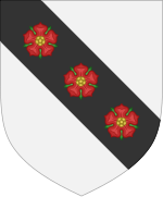 Stefling: Argent, on a bend sable three roses gules[23], crest: an eagle's flight on both sides like the shield