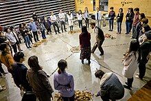 Artists and filmmakers, Patrick Lydon and Suhee Kang host a 'mandala' workshop after a screening of their film in Seoul, South Korea.