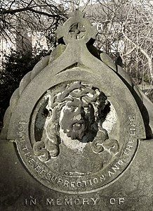 Head of Christ on family gravestone, 1863, probably carved by J.W. Appleyard