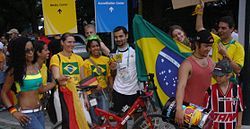 Brazilian fans en route to a game.