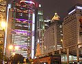 The HSBC Headquarters Building (left) and its neighbourhood at night.