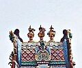 Trikalasha (three kalashas) on a gopuram in Meenakshi Temple, Madurai