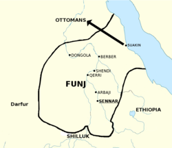 The Funj Sultanate at its peak in around 1700