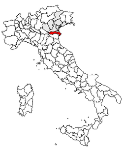 Map highlighting the location of the province of Rovigo in Italy