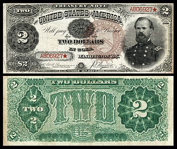 Two-dollar Treasury Note from the series of 1890, by the Bureau of Engraving and Printing