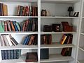 Shelves of Stevenson's books in the museum, 2016.